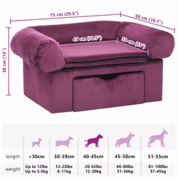 vidaXL Dog Sofa with Drawer Plush Pet Supplies Dog Couch Sofa Multi Colours - burgundy