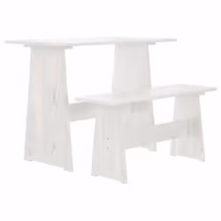 vidaXL Solid Wood Pine Dining Table with Bench White Dinner Table and Chair