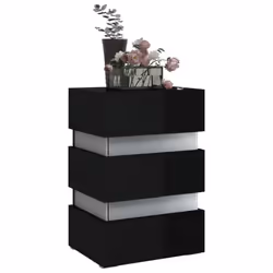 vidaXL LED Bedside Cabinet Side Table Bed Stand Bed Cabinet Engineered Wood - high gloss black