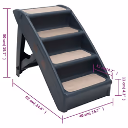 vidaXL Folding 4-Step Dog Stairs Dark Grey Pet Furniture Ladders Ramps Home - Additional view 8
