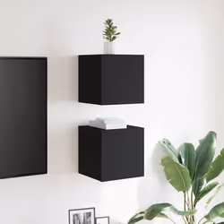 vidaXL 2x Wall Mounted TV Cabinets Black Hanging Cupboard TV Unit Hifi Cabinet