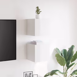 vidaXL 2x Wall Mounted TV Cabinets High Gloss White Floating Cupboard Stand