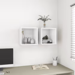 vidaXL 2x Wall Cabinets White Engineered Wood Hanging Floating Cabinet Shelf
