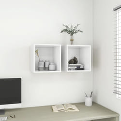 vidaXL 2x Wall Cabinets White Engineered Wood Hanging Floating Cabinet Shelf