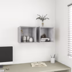 vidaXL 2X Wall Cabinets Concrete Grey Engineered Wood Hanging Cabinet Shelf