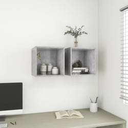 vidaXL 2X Wall Cabinets Concrete Grey Engineered Wood Hanging Cabinet Shelf