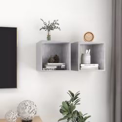 vidaXL 2X Wall Cabinets Concrete Grey Engineered Wood Hanging Cabinet Shelf - Additional view 5