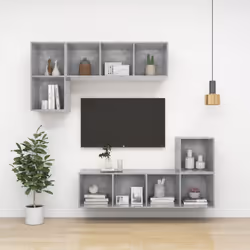 vidaXL 2X Wall Cabinets Concrete Grey Engineered Wood Hanging Cabinet Shelf - Additional view 6