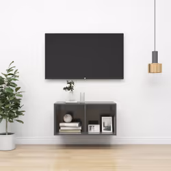 vidaXL Wall-mounted TV Cabinet High Gloss Grey Engineered Wood Unit Cabinet