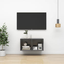 vidaXL Wall-mounted TV Cabinet High Gloss Grey Engineered Wood Unit Cabinet