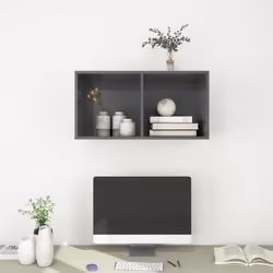 vidaXL Wall-mounted TV Cabinet High Gloss Grey Engineered Wood Unit Cabinet - Additional view 7