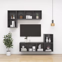 vidaXL Wall-mounted TV Cabinet High Gloss Grey Engineered Wood Unit Cabinet - Additional view 8