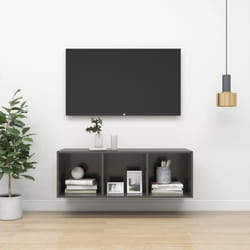 vidaXL Wall-mounted TV Cabinet High Gloss Grey Engineered Wood Unit Cabinet