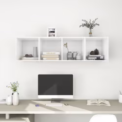 vidaXL Wall-mounted TV Cabinet White Engineered Wood Unit Plasma Hifi Cabinet - Additional view 7