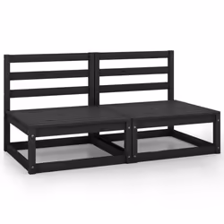 vidaXL Garden Middle Sofas Outdoor Sectional Sofa 2 pcs Black Solid Wood Pine