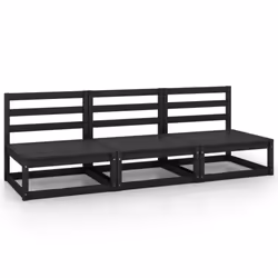 vidaXL 3x Solid Pinewood Garden Middle Sofas Black Patio Wooden Sofa Unit