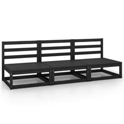 vidaXL 3x Solid Pinewood Garden Middle Sofas Black Patio Wooden Sofa Unit