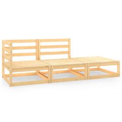 vidaXL Solid Pinewood Garden Lounge Set 3 Piece Patio Outdoor Seat Furniture