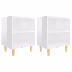 vidaXL 2x Bed Cabinets Solid Wood Legs High Gloss White Bedroom Nightstand - Additional view 3