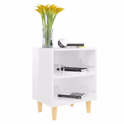 vidaXL 2x Bed Cabinets Solid Wood Legs High Gloss White Bedroom Nightstand - Additional view 4