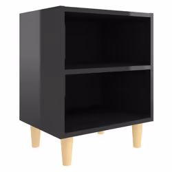 vidaXL Bed Cabinet with Solid Wood Legs High Gloss Black Bedroom Nightstand - Additional view 2