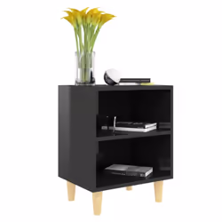 vidaXL Bed Cabinet with Solid Wood Legs High Gloss Black Bedroom Nightstand - Additional view 3