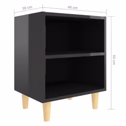 vidaXL Bed Cabinet with Solid Wood Legs High Gloss Black Bedroom Nightstand - Additional view 4