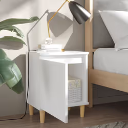 vidaXL Bed Cabinet with Solid Wood Legs White Side Bedroom Table Nightstand - Additional view 4