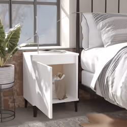 vidaXL Bed Cabinet with Metal Legs White Side Table Desk Bedroom Nightstand - Additional view 4