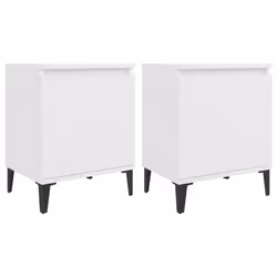 vidaXL Bed Cabinets with Metal Legs White Storage Desk Bedroom Nightstand - Additional view 3