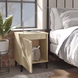 vidaXL Bed Cabinet with Metal Legs Nightstand Side Table Bedroom Bed Table - sonoma oak