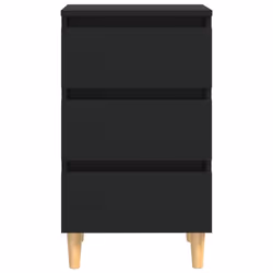 vidaXL Bed Cabinet with Solid Wood Legs Black Side Bedroom Table Nightstand - Additional view 5