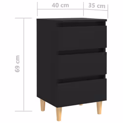 vidaXL Bed Cabinet with Solid Wood Legs Black Side Bedroom Table Nightstand - Additional view 6
