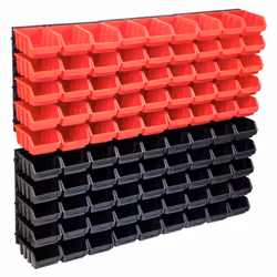 vidaXL Storage Bin Kit with Wall Panels 96 Piece Red and Black Tool Boxes