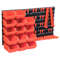 vidaXL Storage Bin Kit with Wall Panels 39 Piece Red and Black Tool Boxes
