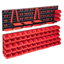 vidaXL Storage Bin Kit 141 Piece with Wall Panels Tool Organiser Red and Black