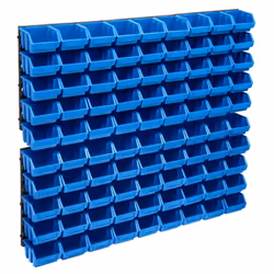 vidaXL Storage Bin Kit with Wall Panels 96 Piece Blue and Black Tool Boxes