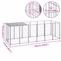 vidaXL Dog Kennel Silver 330x110x110 cm Steel Puppy Enclosure Dog Supply Cage - Additional view 4