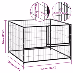 vidaXL Dog Kennel Black Steel Dog Supplies Outdoor Puppy Enclosure Runs Cage - Additional view 3
