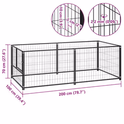 vidaXL Dog Kennel Black Steel Dog Supplies Outdoor Puppy Enclosure Runs Cage - Additional view 3