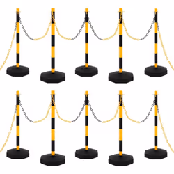vidaXL Chain Post Set with 10 m Plastic Chain Warning Sign Traffic Post Set