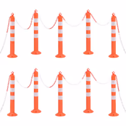 vidaXL 10x Traffic Control Bollards with Chain 75 cm PE Bollard Post and Chain