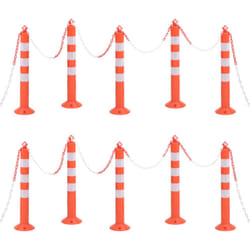 vidaXL 10x Traffic Control Bollards with Chain 75 cm PE Bollard Post and Chain