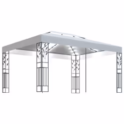 vidaXL Gazebo with LED Double Roof and String Lights 3x4 m White Pavilion Tent