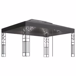vidaXL Gazebo with Double Roof and LED String Lights 3x4m Anthracite Pavilion