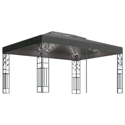 vidaXL Gazebo with Double Roof and LED String Lights 3x4m Anthracite Pavilion