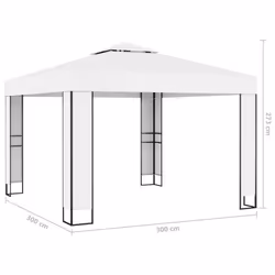 vidaXL Gazebo with Double Roof &LED String Lights 3x3m White Outdoor Pavilion
