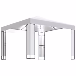 vidaXL Gazebo with Double Roof &LED String Lights 3x3m White Outdoor Pavilion