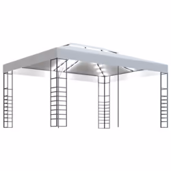 vidaXL Gazebo with LED String Lights 4x3x2.7 m White Outdoor Pavilion Sunshade