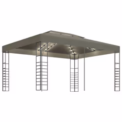 vidaXL Gazebo with LED String Lights 3x4m Taupe 180 g/m² Outdoor Sunshade Tent
